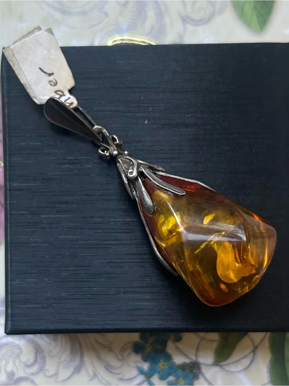 Large Natural Amber Teardrop Pendant Necklace – Warm Honey Baltic Amber